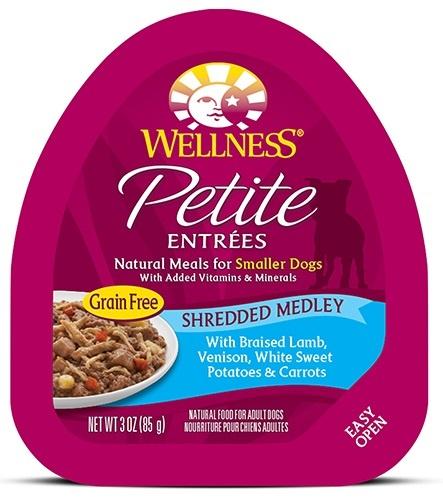 Wellness Small Breed Natural Petite Entrees Shredded Medley with Braised Lamb, Venison, White Sweet Potatoes and Carrots Dog Food Tray